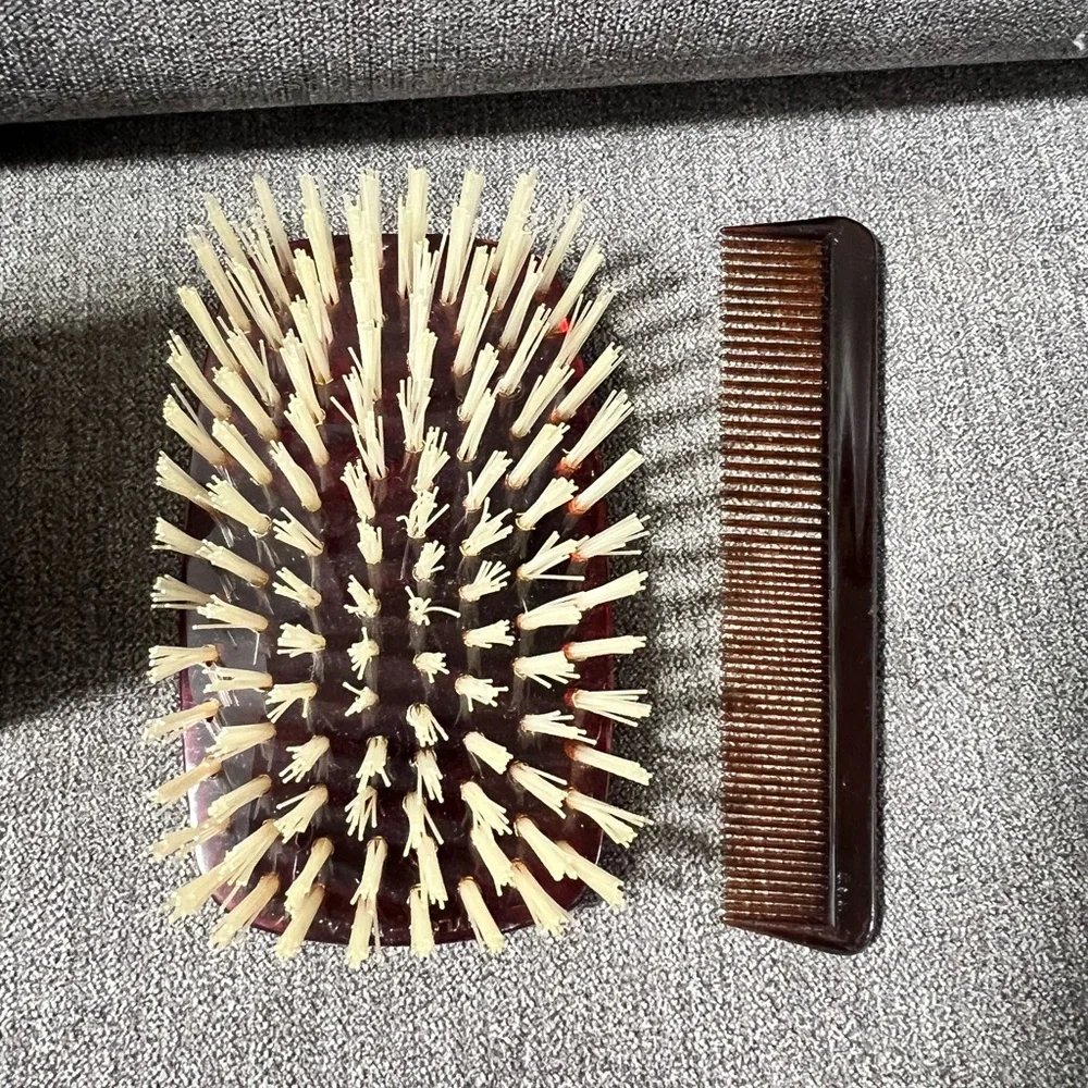Vintage Black Leather Men's Grooming Kit‎ Brush Comb Barbers